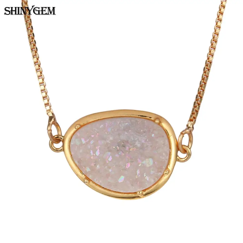 ShinyGem кристалл натуральный камень Цепочки и ожерелья Винтаж нерегулярные Druzy рок кристалл Цепочки и ожерелья 24 К из чистого золота цепи Цепочки и ожерелья для Для женщин Для мужчин