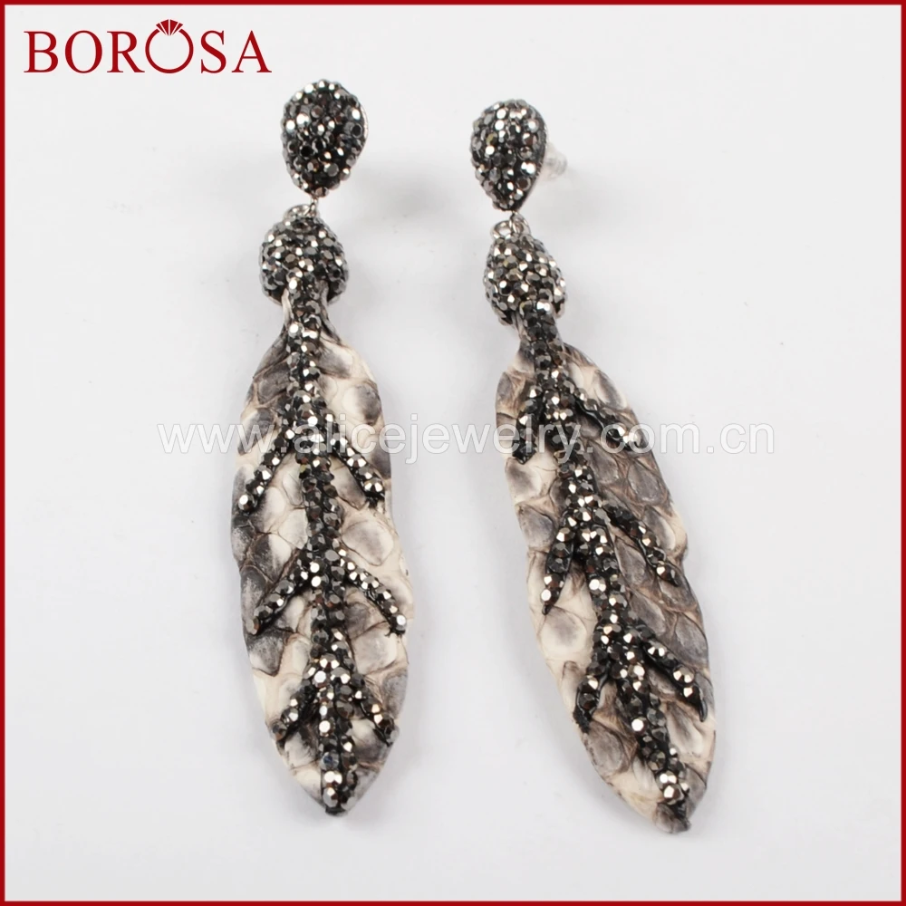 Borosa висячие серьги горный хрусталь проложить оставьте кожи питона Серьги