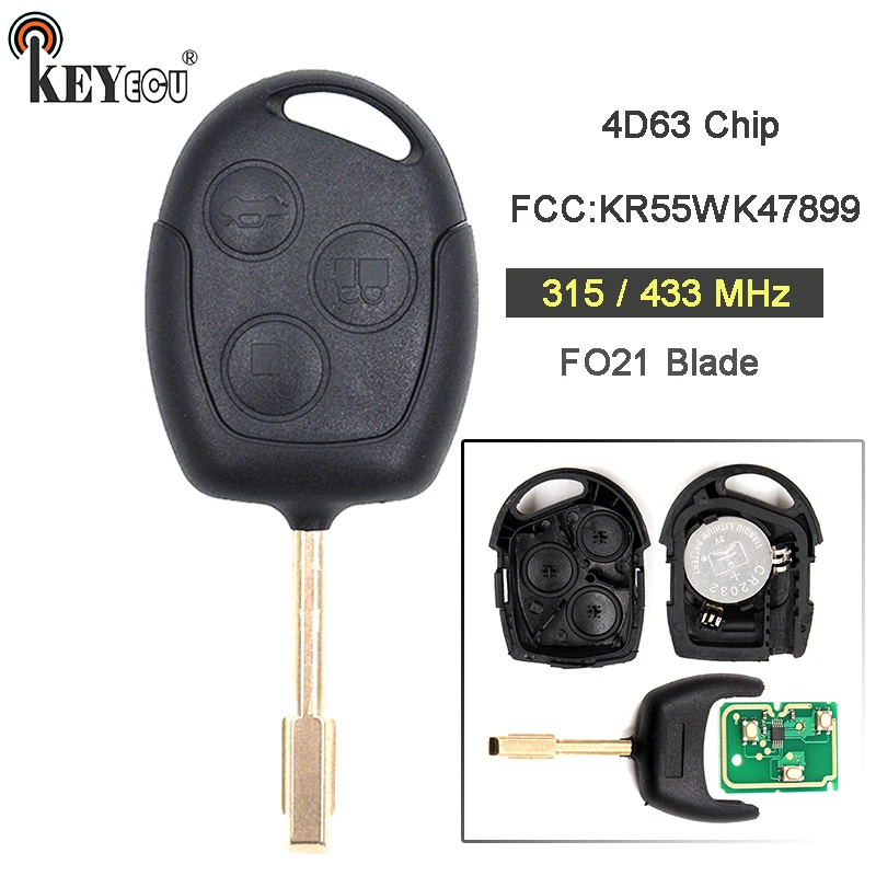 KEYECU 315 / 433 МГц 4D63 чип FCC: KR55WK47899 замена 3 кнопочного типа для Ford Transit Connect US market FO21|Ключ