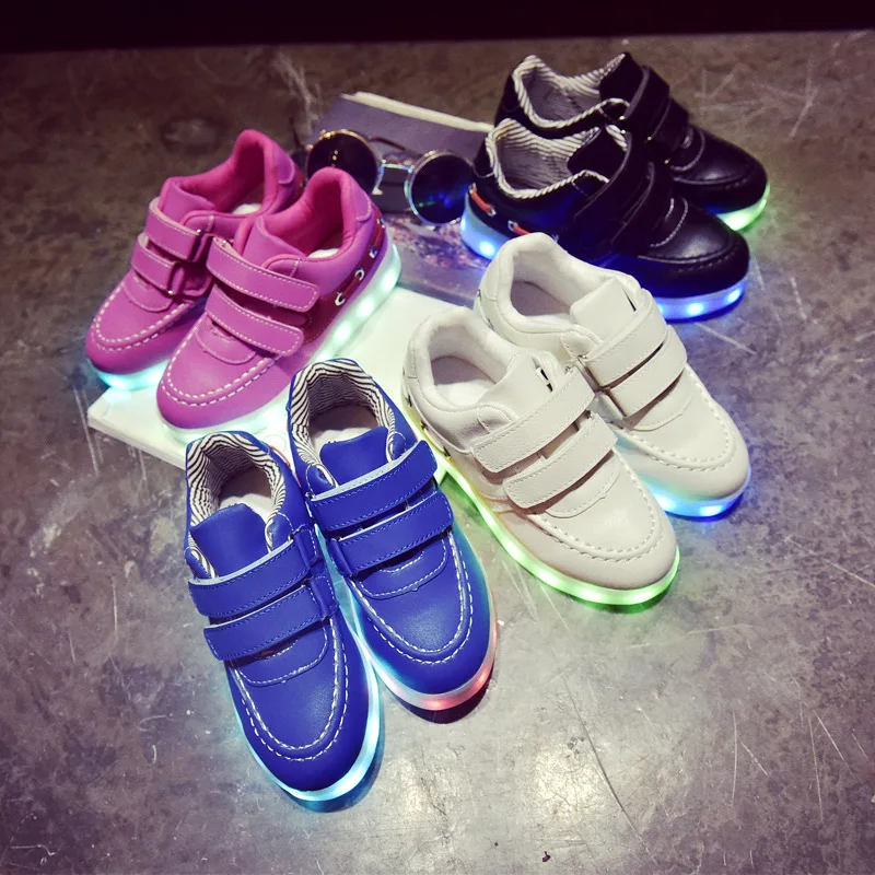RayZing Colorful white Light Shoes Women And family Hook&Loop Flats Hand sewing Glaring Led glowing woman shoes usb charge shoes