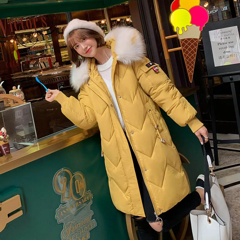 6907Yellow Женское пальто негабаритных Harajuku Parkas длинные пуховые теплые куртки с хлопковой подкладкой зимняя одежда длинный рукав с карманом пушистые парки - Цвет: 6907Yellow