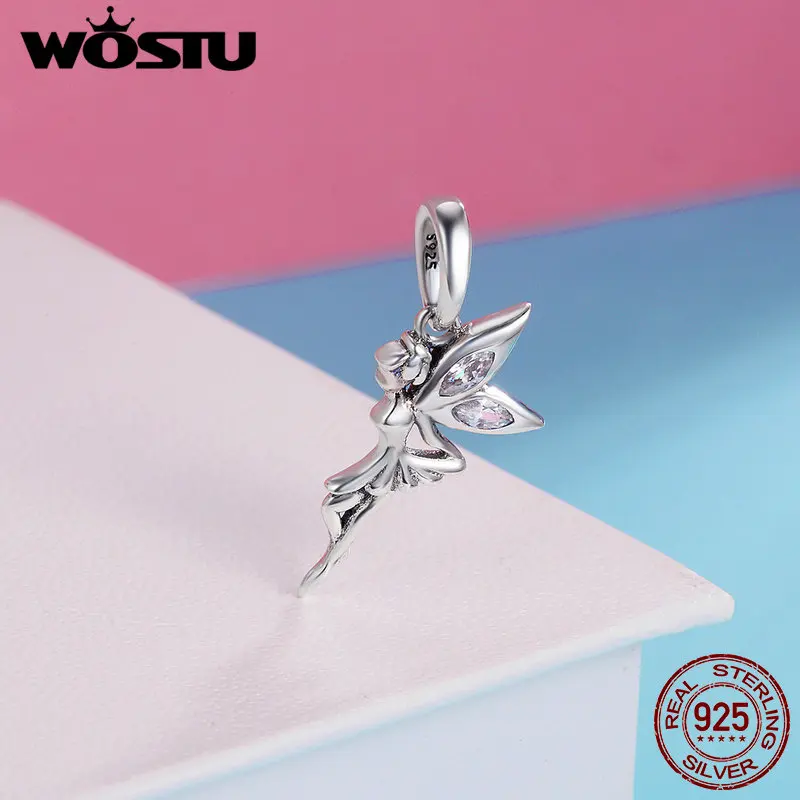 WOSTU подлинный 925 пробы Серебряный цветок фея Висячие Подвески подходят