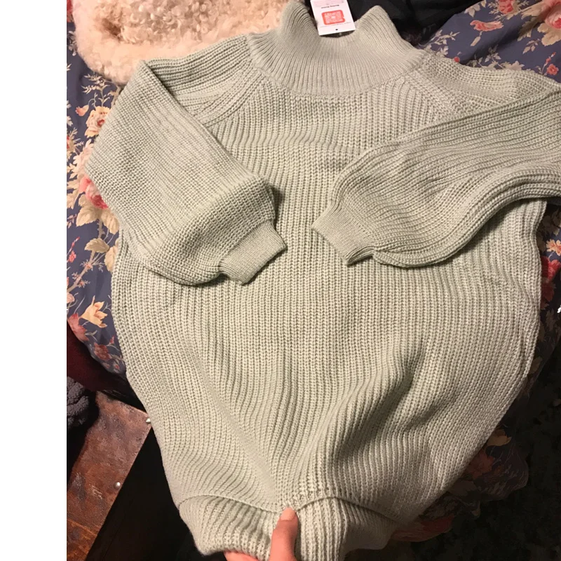 autumn winter thick long sweater women lantern sleeve side slit half turtleneck sweaters pullovers oversized pull hiver femme free global shipping