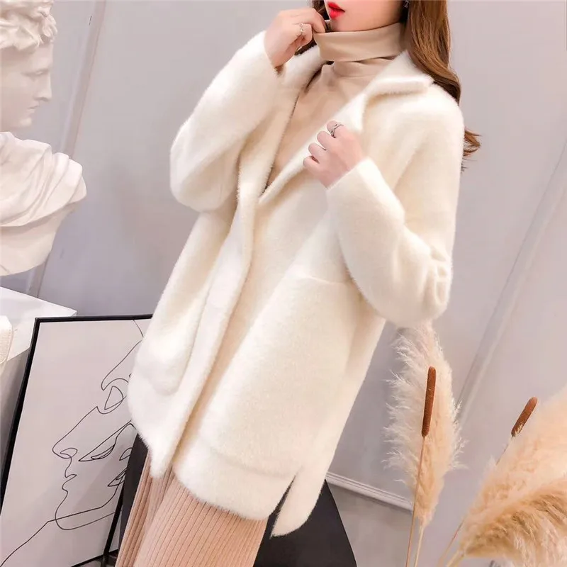 

2019 Autumn Winter Women Faux Mink Fur Coat Female Casual Thick Warm Streetwear Cardigans Fashion Lady Loose Slim Outerwear M265