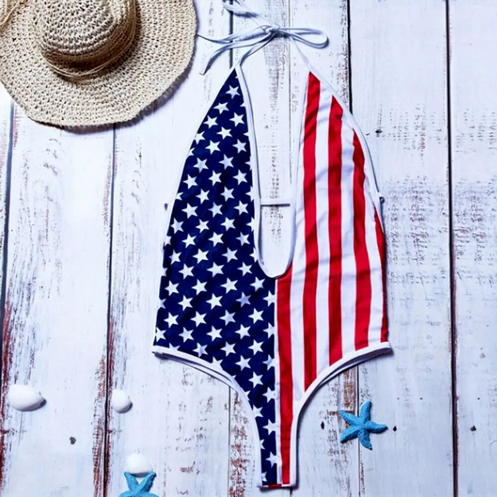 Сексуальный купальник женский полосатый слитный боди с принтом звезд монокини