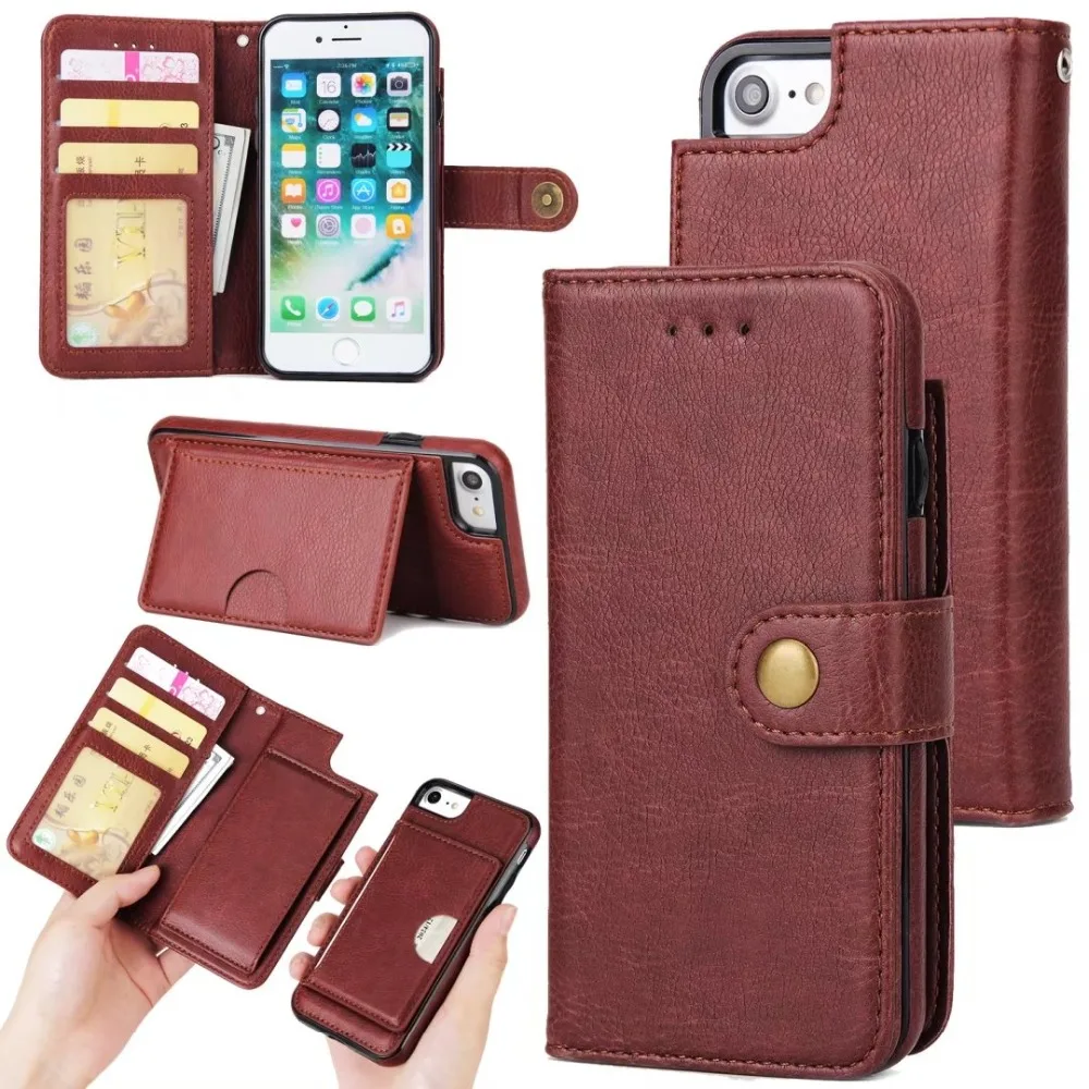100PCS 2017 Buckle Multi-function Detachable Hybrid PU Leather Wallet Case Stand Flip Cover for iPhone 6 6S Plus 7 | Мобильные