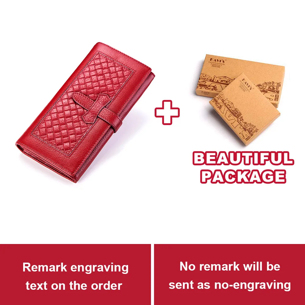 KAVIS Genuine Leather Women Wallet Female Coin Purse Long Clutch Bag Handy Zipper for Girls Walet Portomonee Clamp Purse - Цвет: Red L Box