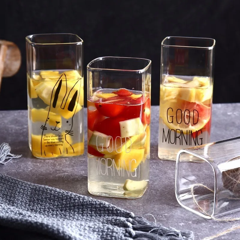 Simple Lovely Animal Cartoon Heat-resistant Square Creative Transparent Milk Coffee Office Glass Juice Cup Bodum Glasses Gift |