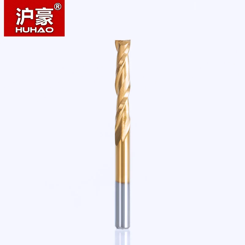 HUHAO 5pc/lot 3.175mm Titanium Coating 2 Flute Spiral router bit for wood CNC tool End Mill Tungsten Carbide PCB Milling Cutter|spiral bit|router