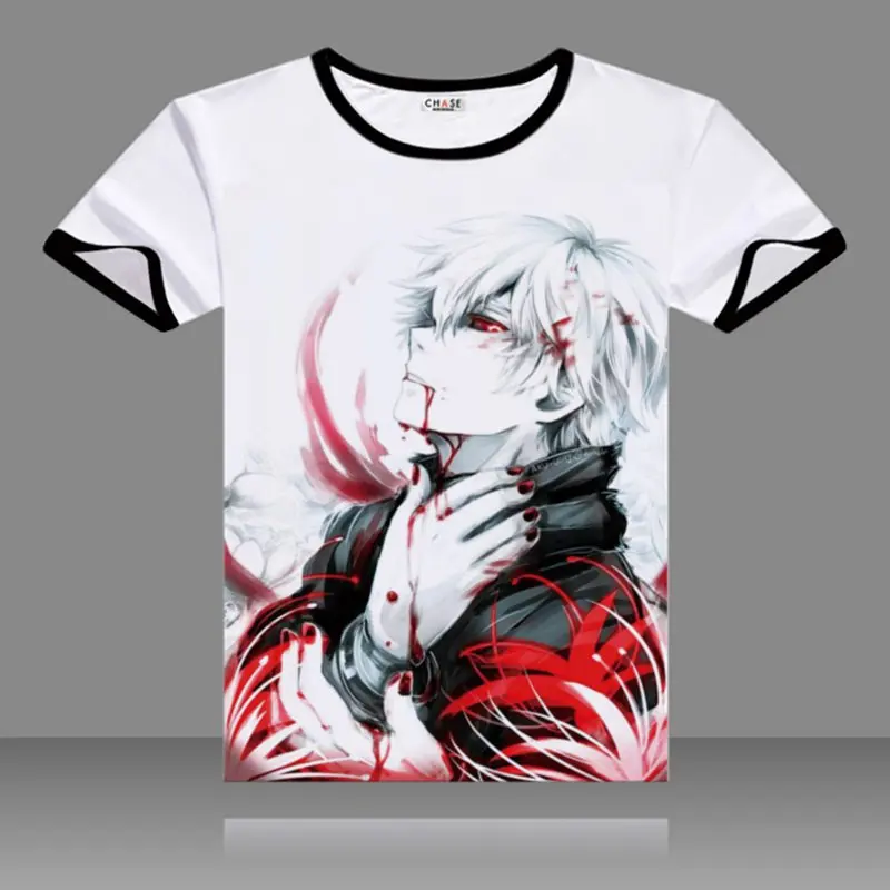 

2017 T-shirts Tokyo Ghoul Cosplay Black O-Neck Short Sleeve Kaneki Ken Costume Uta Print Shirts Touka Kirishima Tops Summer Tees