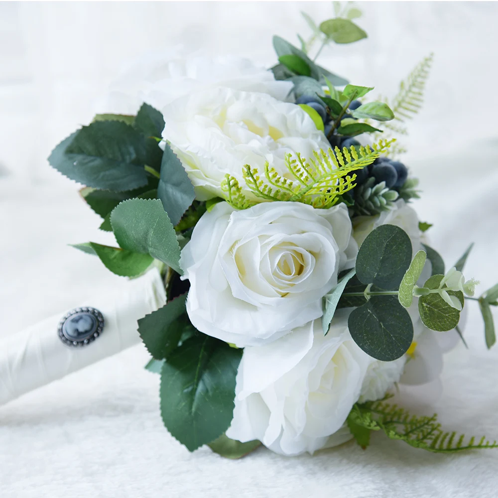 Зеленый Свадебный букет Kyunovia свадебный из роз с ягодой Маунтин луг FE48|bridal flowers|bridal