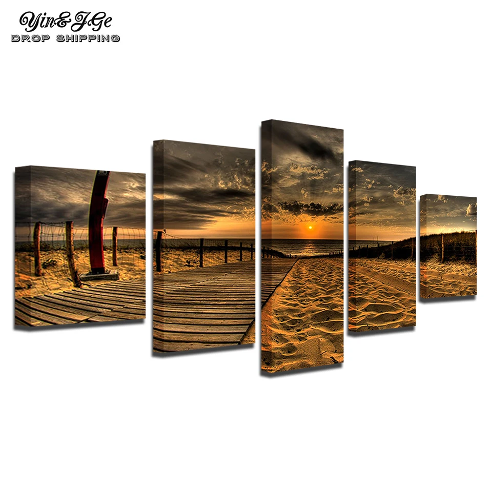 Wall Art HD с плакат 5 шт. пляжные закат пейзаж модульные картины для Гостиная домашний