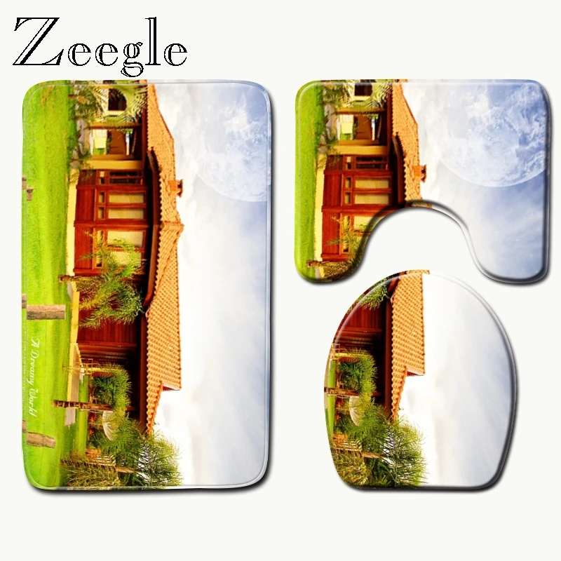 Zeegle 3pcs Anti-slip Bath Toilet Mats Set Soft Floor Rugs Absorbent Bathroom Carpet Pedestal Rug Lid Cover | Дом и сад