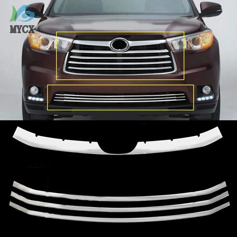 Для Toyota Highlander ABS Хромированная передняя решетка Вокруг отделки гоночных грилей отделка(7 шт