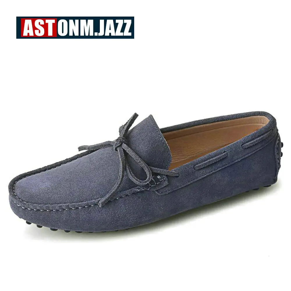 Мужская повседневная замшевая обувь для вождения Лоферы без застежки кожаные