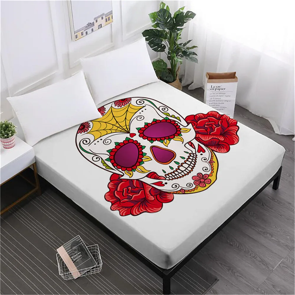DCL-AS97-A Boho Tribal Sugar Skull простыни с цветочным принтом простыни для Хэллоуина с принтом скелета постельное белье Мягкий чехол на матрас D30 - Цвет: DCL-AS97-A