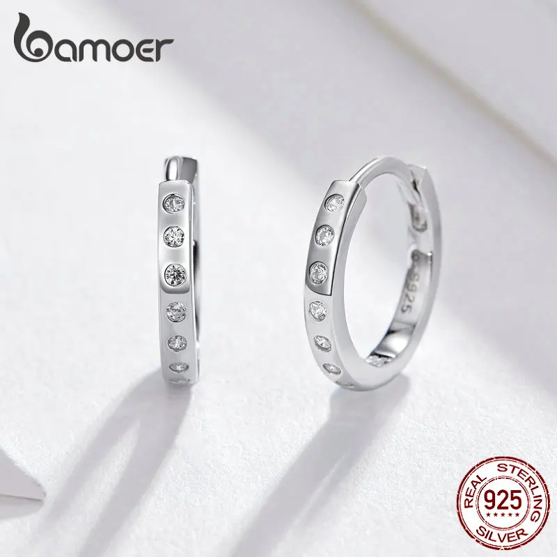 BAMOER серьги-кольца для женщин, 925 пробы, серебро, Минималистичная, простая круглая серьга, Настоящее серебро, корейская мода, ювелирные изделия BSE101