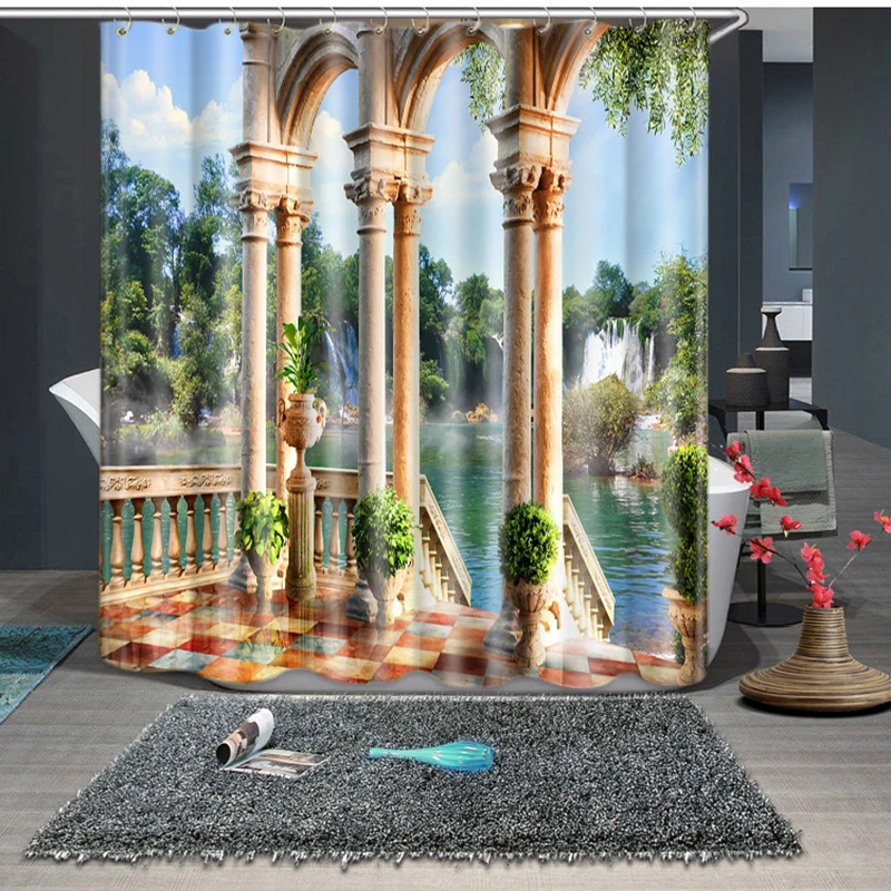 Водонепроницаемый Душ занавес отрезать павильон Римский камень