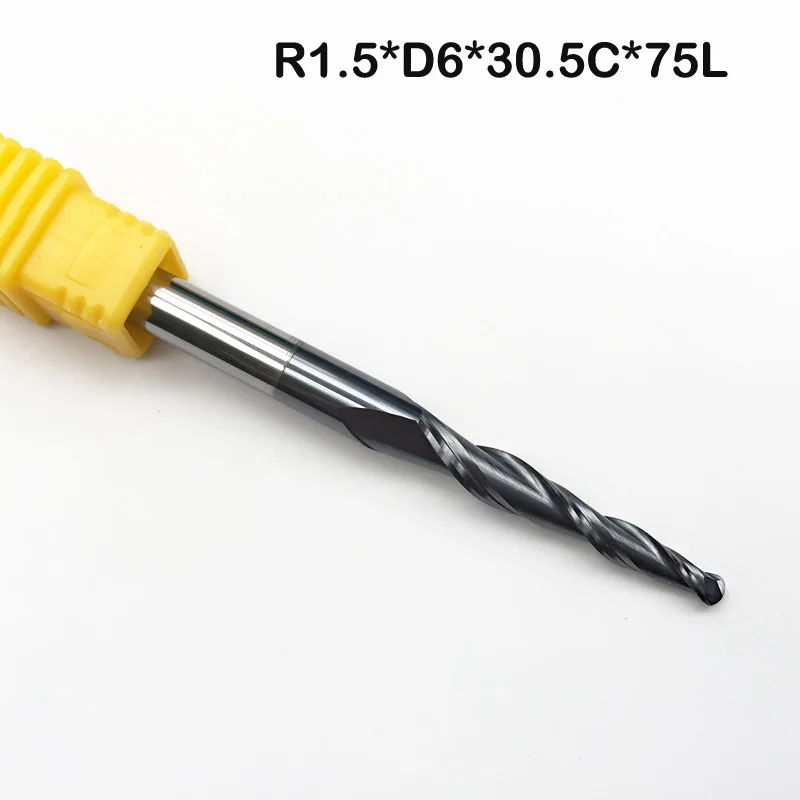 2 шт. R1.5 * D6 30 5 75L 2F HRC55 вольфрамовый твердый карбид коническая шаровая Концевая