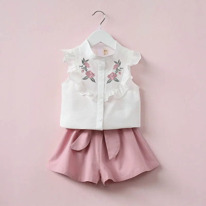 Детский летний комплект одежды с бантом и цветами для девочек|girls clothing sets|clothing