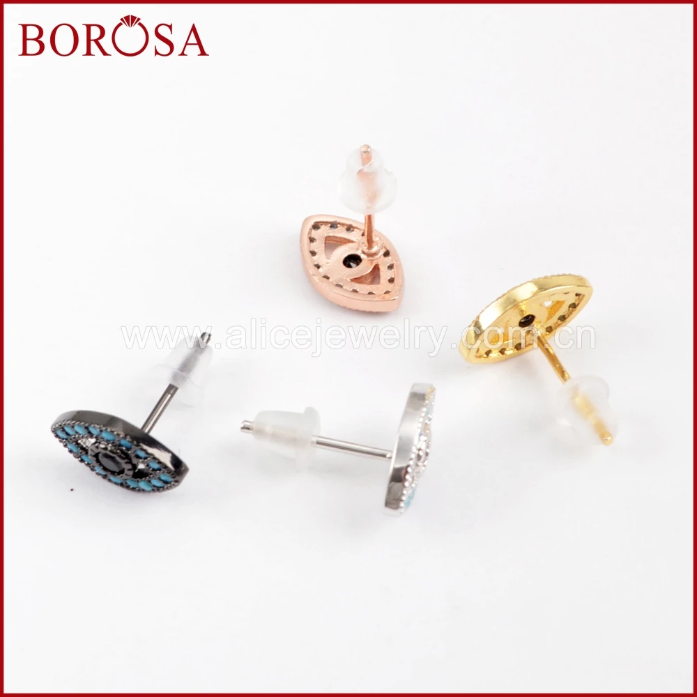 BOROSA оптовая продажа 10 пар синий кристалл сглаза Медь серьги смесь цветов Micro Pave CZ