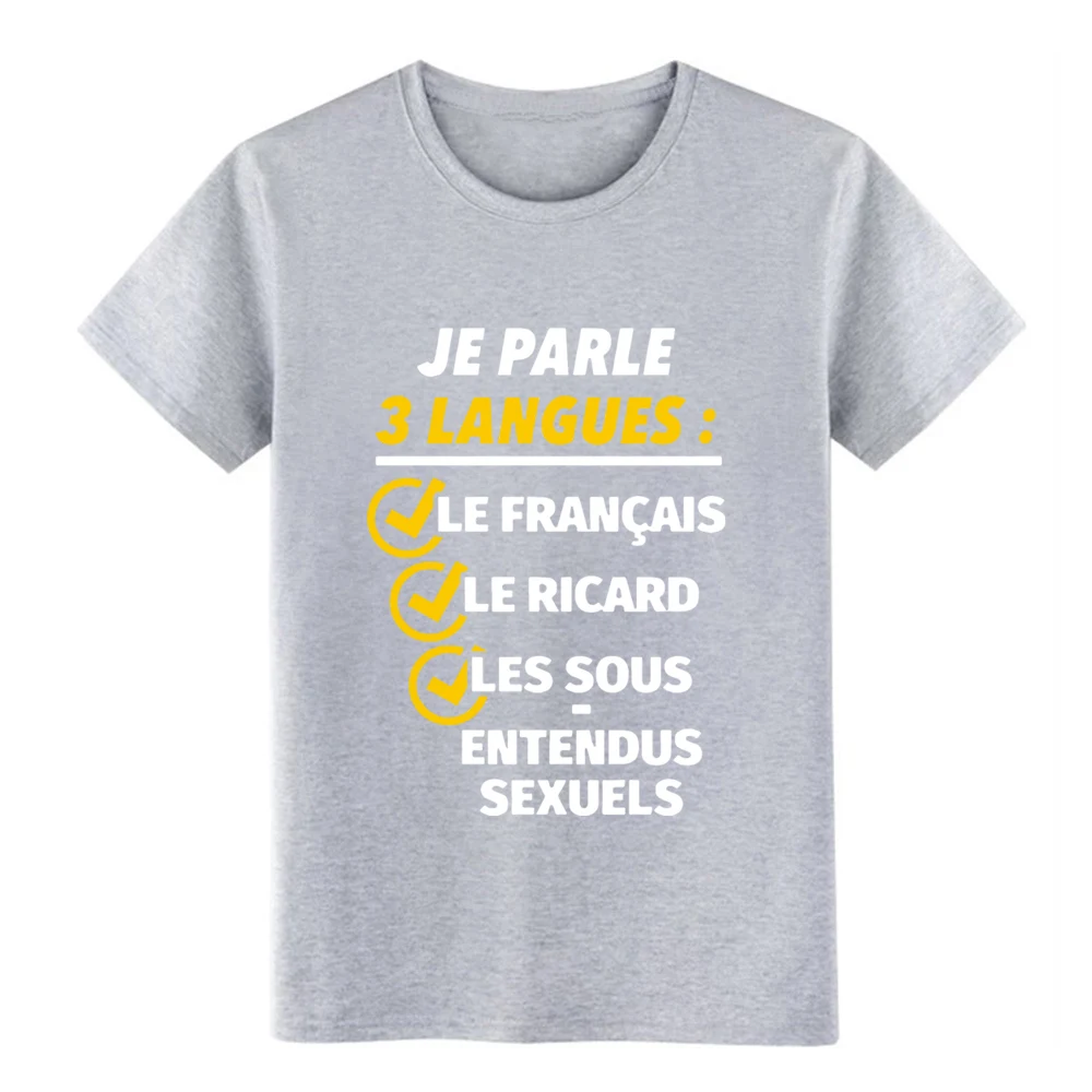 Je parle 3 langues le francais ricard les sous Футболка мужская Персонализированная 100% хлопок Размер