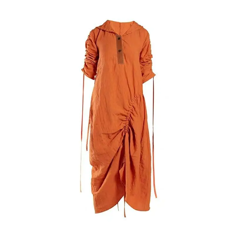 Женское платье с драпировкой элегантное оранжевое Бандажное без бретелек