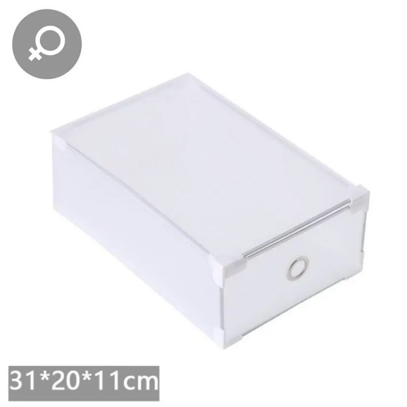 M-White 31x20x11 Коробка для обуви, органайзер для хранения, прозрачный Пластиковый Штабелируемый ящик для обуви, чехол, контейнер для хранения, офисный складной прозрачный ящик - Цвет: M-White 31x20x11
