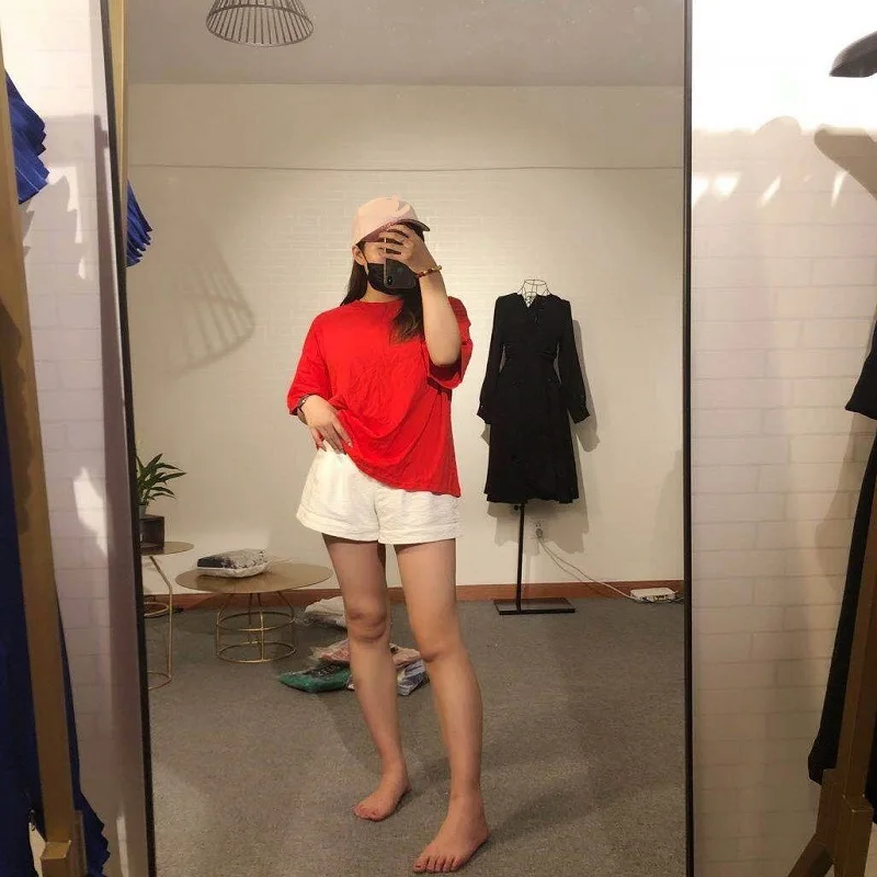 Женская хлопковая футболка с коротким рукавом круглым вырезом|loose t shirt|t shirts