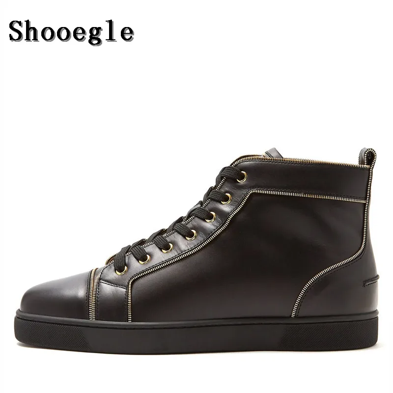 SHOOEGLE/Модная черная кожаная мужская обувь Высокие кроссовки на плоской подошве со