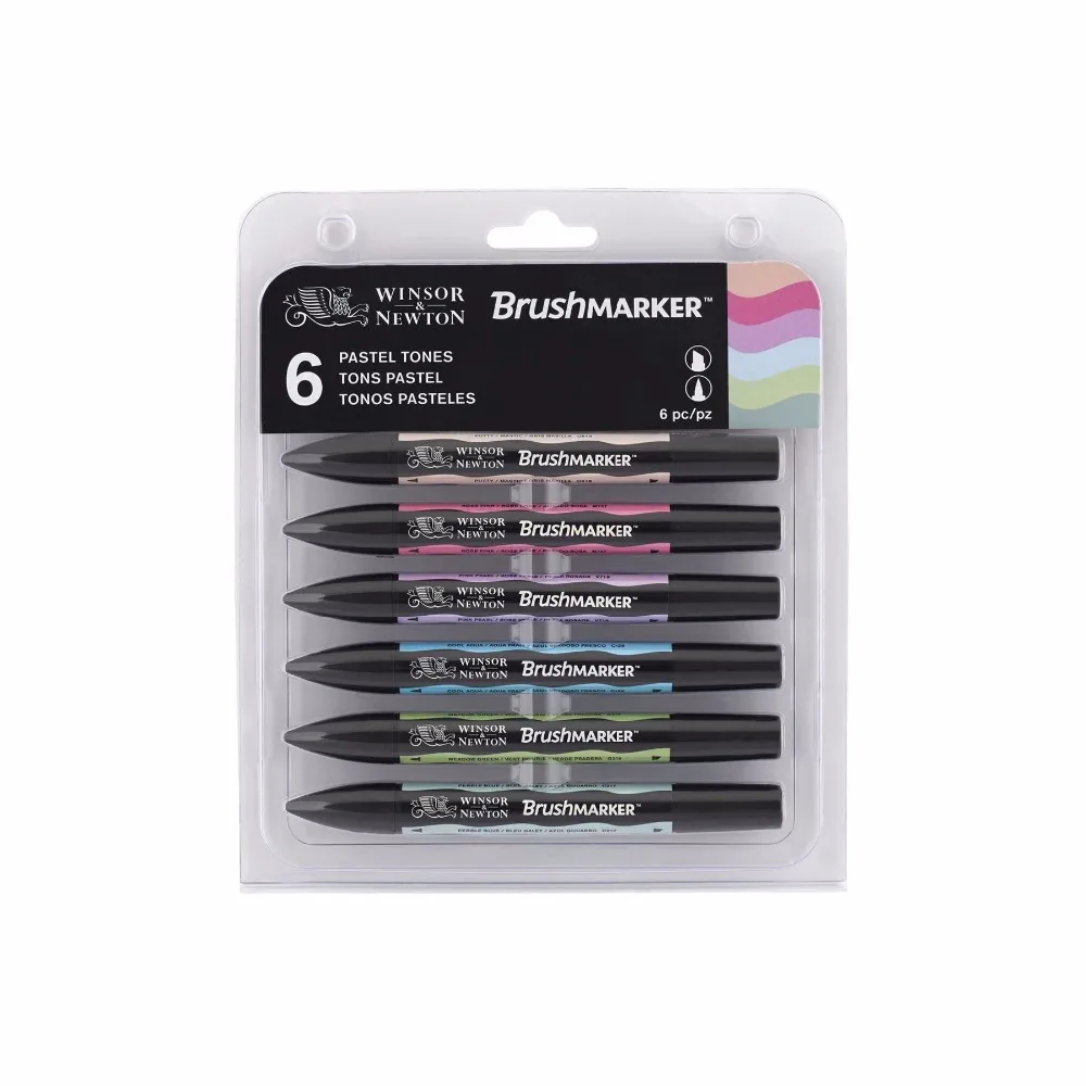 Winsor &amp Newton Brushmarker комплект 6 цветов 12 Цветов мягкой щеткой маркеры Twin Tip Mid