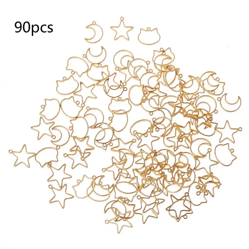 

90Pcs Cat Moon Star Resin Frame Open Bezels Setting Blank Pendant Jewelry Making DIY Metal Frame Jewelry Charms Bezel Setting