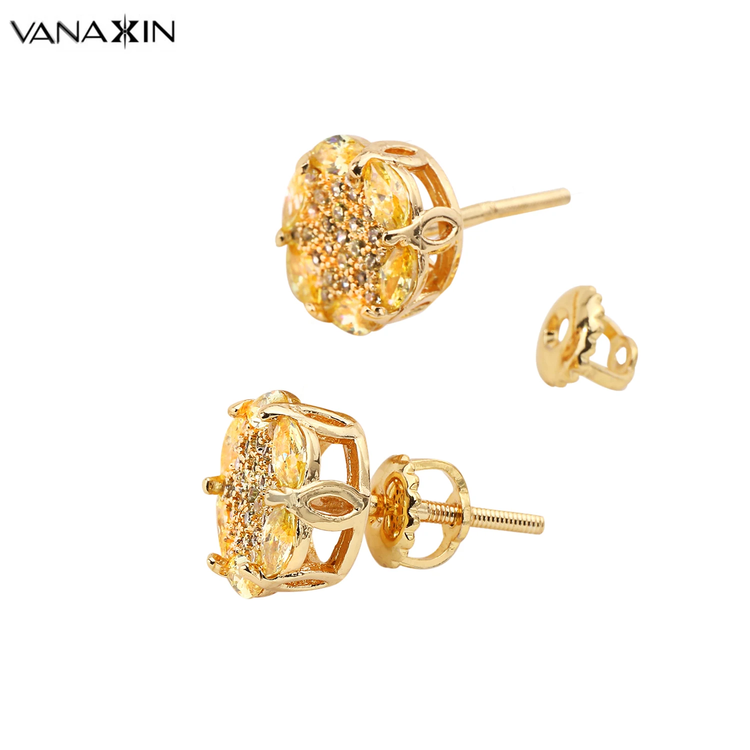 

VANAXIN Flower CZ Shiny Earrings For Women Brincos Gold Black Silver Color Copper Punk Earings Fashion Jewelry Boucle D'oreille