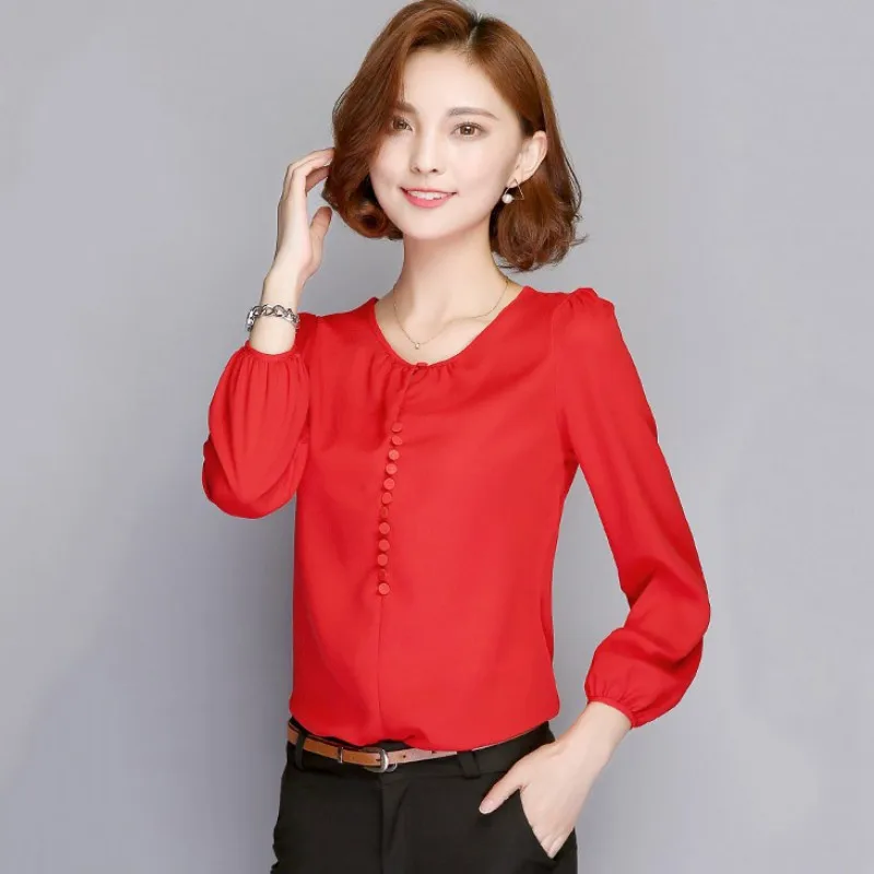 Блузка женская с длинным рукавом шифоновая повседневная офисная