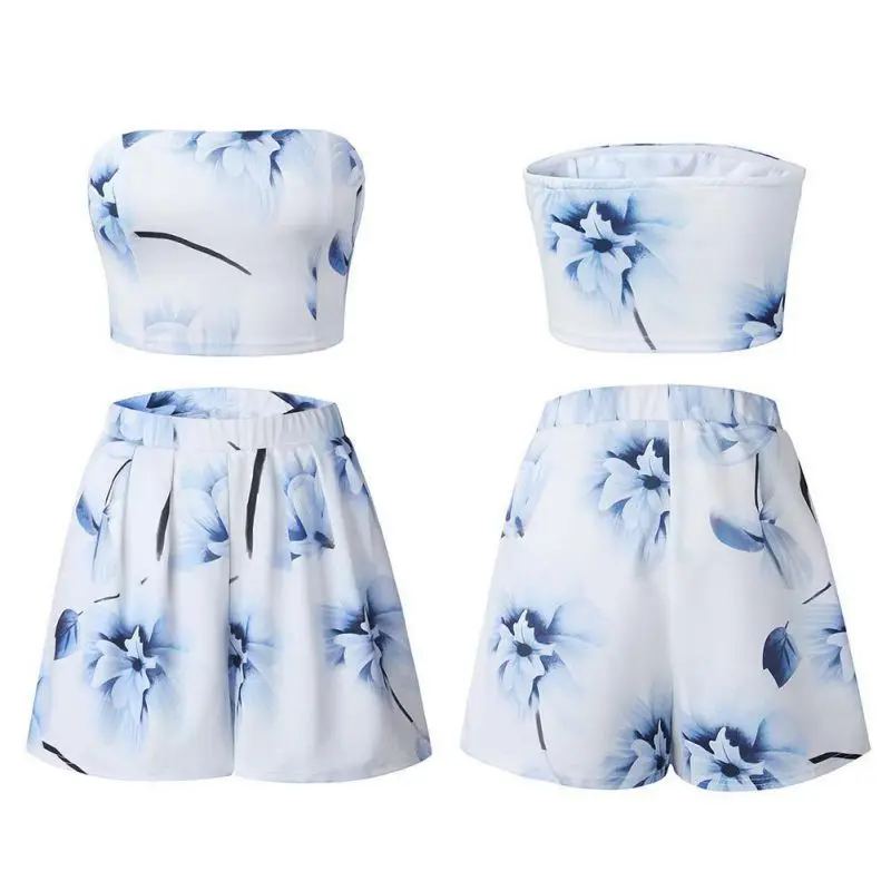 

Women Sets Mini Strapless Elastic Waist Solid Short Prairie Chic Styles Draped Shorts Female Clothing Sets