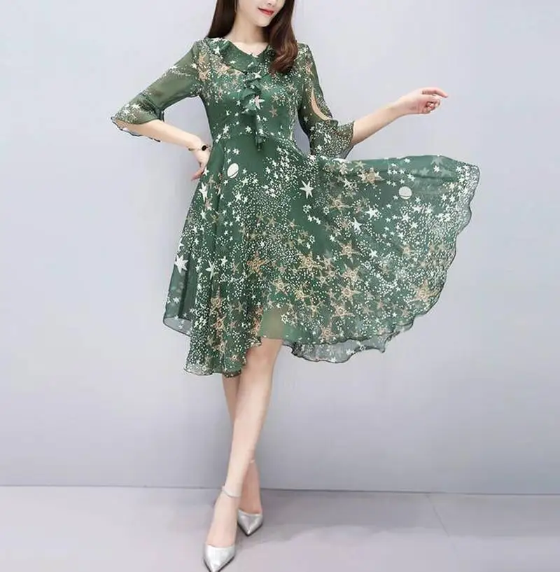 2019 летнее платье с цветочным принтом женское повседневное шифоновое узором