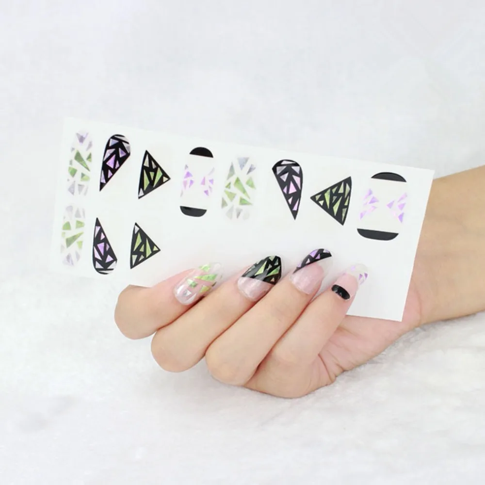 Красота наклейки для ногтей Лазерный черный стиль разбитое стекло клей полное