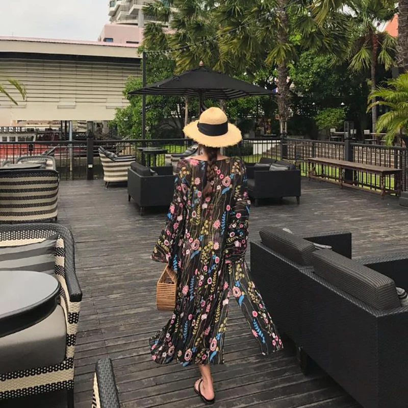 Женское платье миди CHICEVER с принтом и длинным рукавом треугольным вырезом