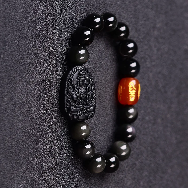 JoursNeige браслет из натурального обсидиана тафагата зодиака овцы обезьяны амулет