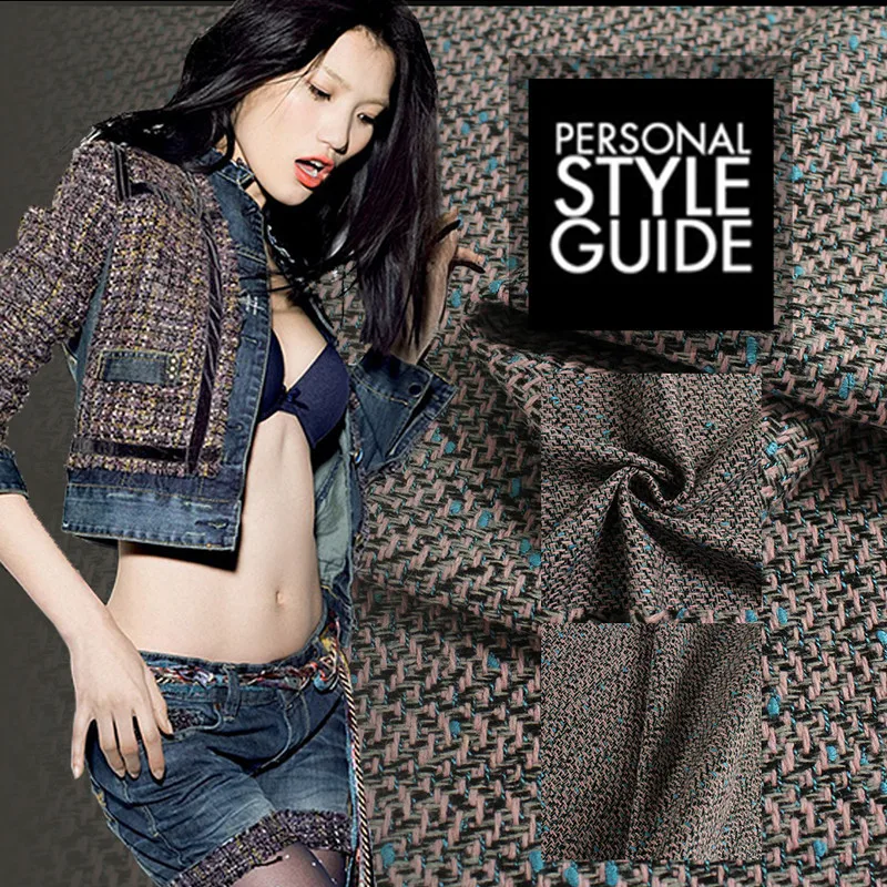 Pink/ синяя пряжа окрашенная шерстяная твидовая ткань для зимней одежды пальто W1H16 -