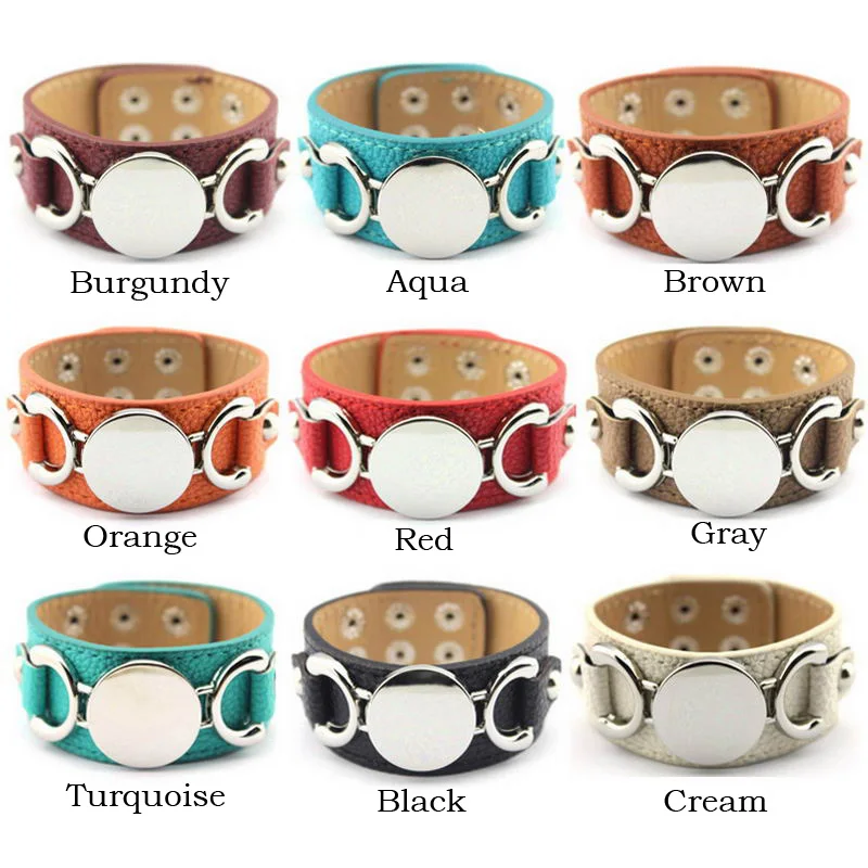 Однотонный однотонный Кожаный Браслет манжета с монограммой для женщин и мужчин