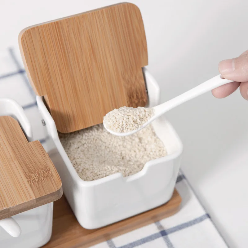 

Spice Jar Seasoning Box Household Ceramic Seasoning Bottle With Spoon Kitchen Sugar Salt Storage Box Seasoning Jar Tools