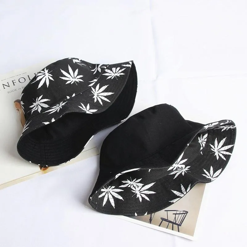 

2019 cotton Maple leaf printing on both sides bucket hat Fisherman hat Sun cap hats for men and women 471