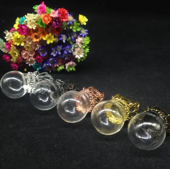 500sets/lot 25*15mm round Glass Bubble vial glass globe dome cover with ring setting DIY pendant wishing bottle | Украшения и