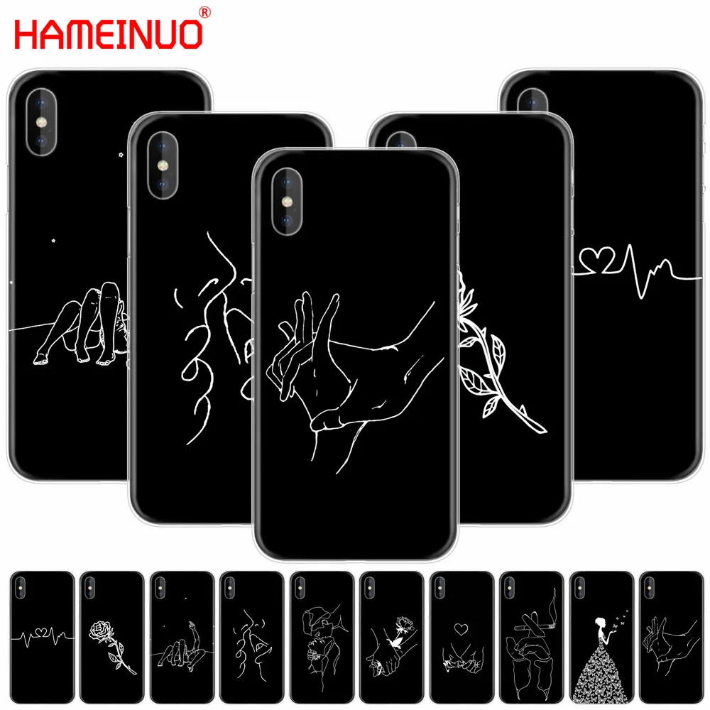 Чехол для мобильного телефона HAMEINUO Art White Line Kiss Love Heart Flower Rose Girl для iphone X 8 7 6 4 4S 5 5S SE 5c 6s plus