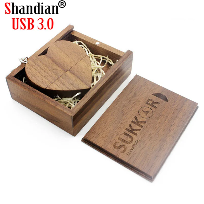 SHANDIAN USB 3,0 изготовленным на заказ логосом Деревянный сердце+ коробка карта памяти, Флеш накопитель 4 gb/8 gb/16 gb/32 gb/логотип по индивидуальному заказу свадебный подарок с высокой скоростью