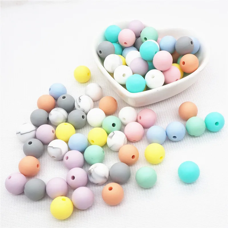 

Chenkai 100pcs 9mm 12mm 15mm Silicone Teether Beads DIY Round Baby Pacifier Dummy Montessori Sensory Jewelry Toy Chewing Beads