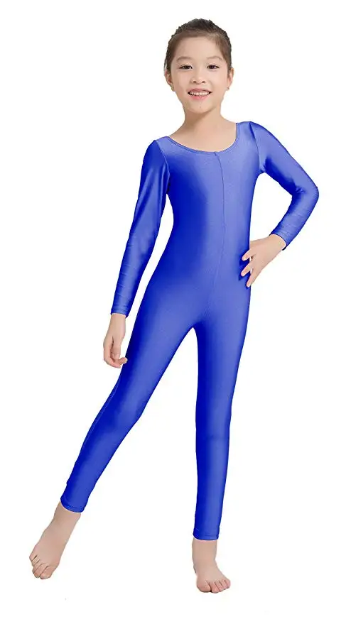 royal blue AOYLISEY/черный комбинезон с длинными рукавами для девочек и мальчиков; боди из спандекса и лайкры; Детский комбинезон с глубоким вырезом; танцевальные костюмы - Цвет: royal blue