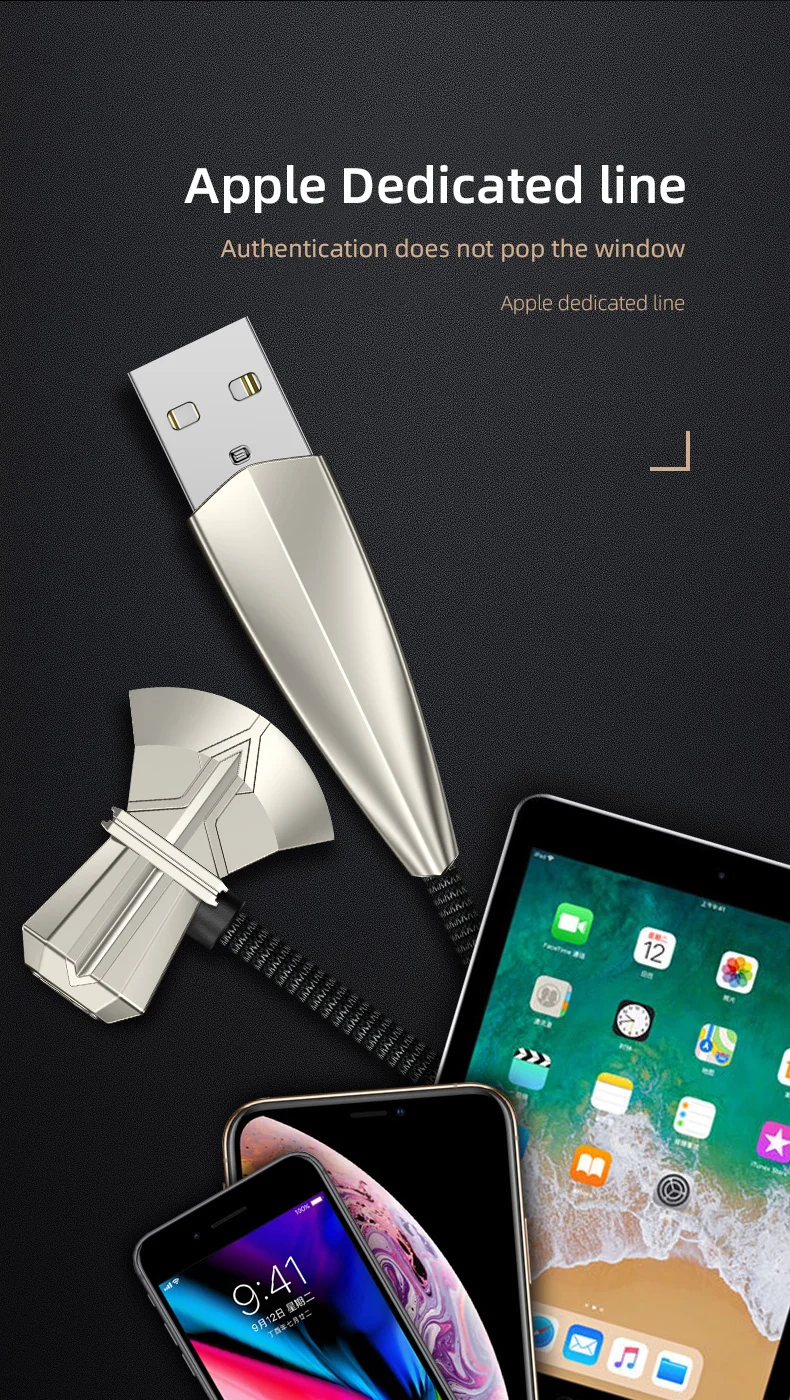 Цинковый сплав 2.1A кабель для быстрой зарядки данных для iPhone X XS MAX XR 8 7 Plus iPad локоть USB кабель зарядное устройство для мобильного телефона Шнур кабель