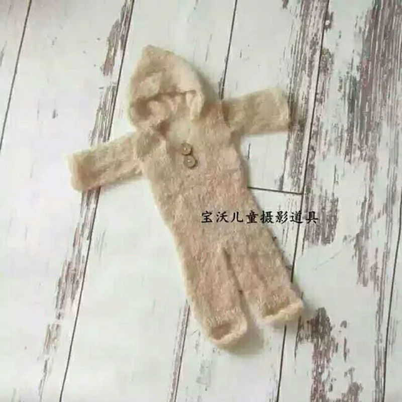 

Newborn Footed Sleeper Outfit Newborn Cap and romper full set Baby Photo Prop Knit mohair hooded suit
